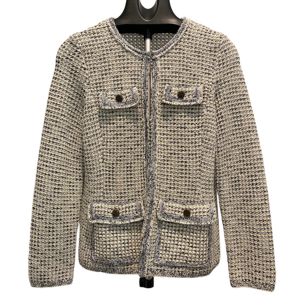 Talbots Textured Knit Metallic Sweater Jacket Petite M NWT
